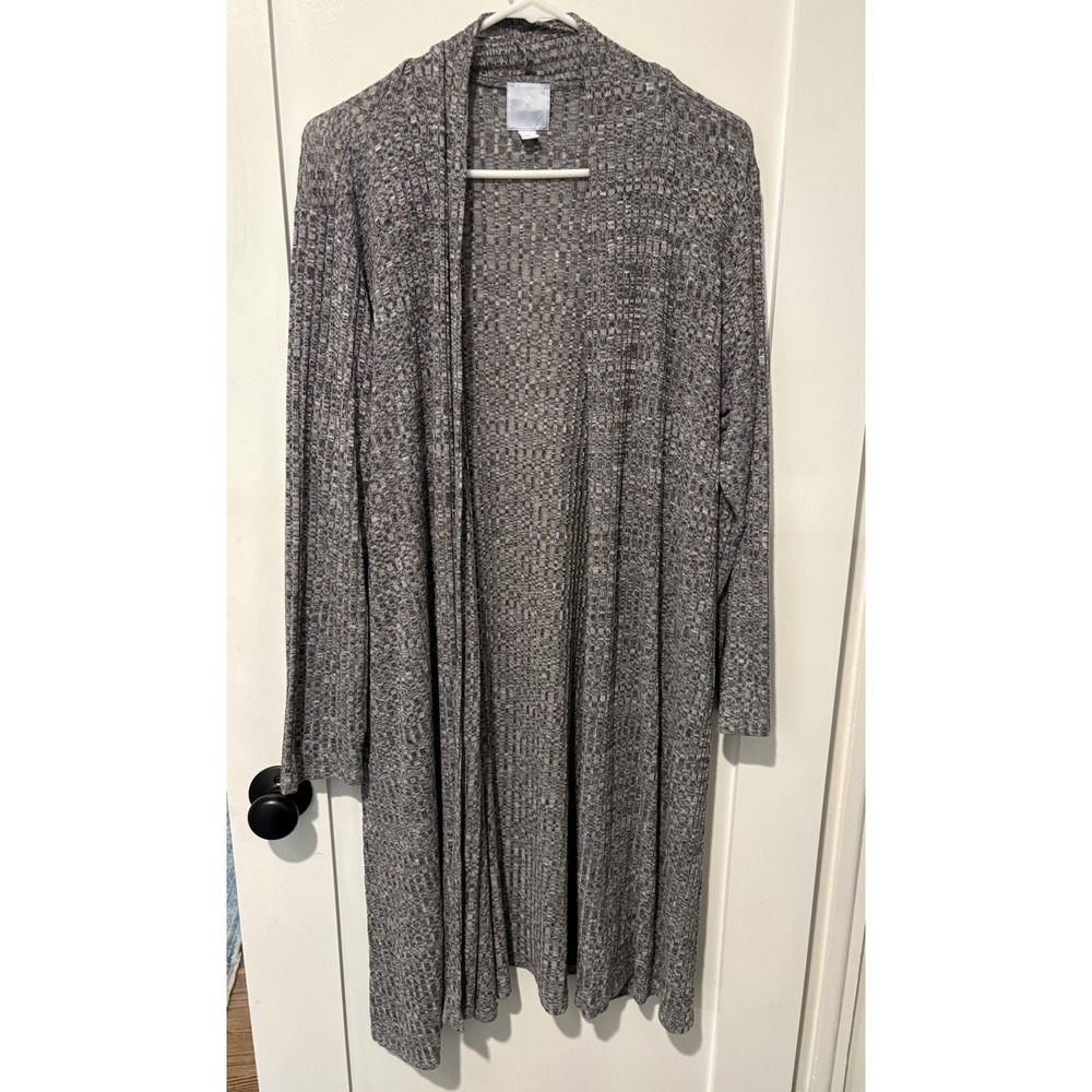 Sunday Gray Marl Ribbed Knit Open Front Longline Duster Cardigan XL KM2603